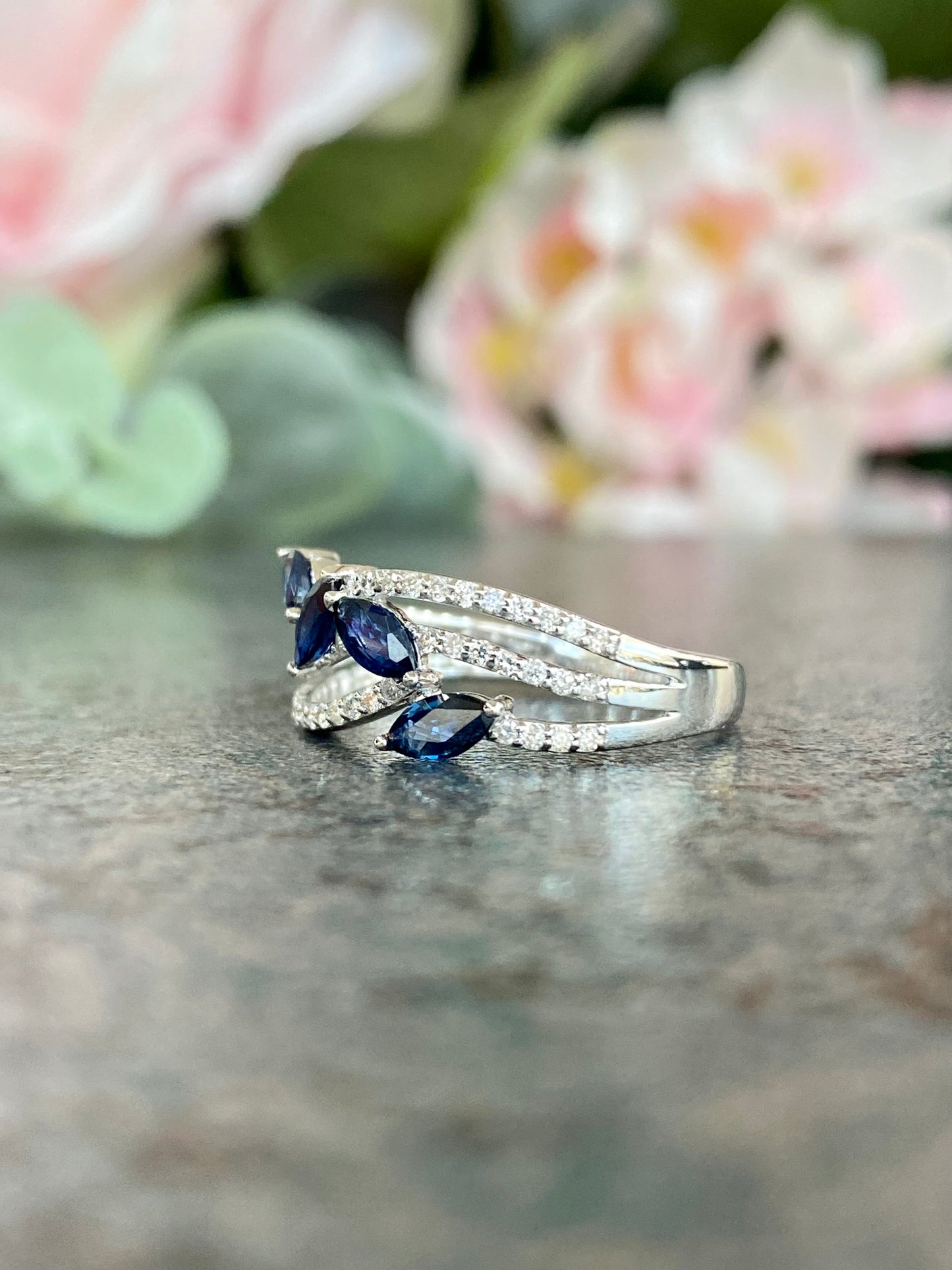 10KT .30ct Diamond and Blue Sapphire Gemstone Ring