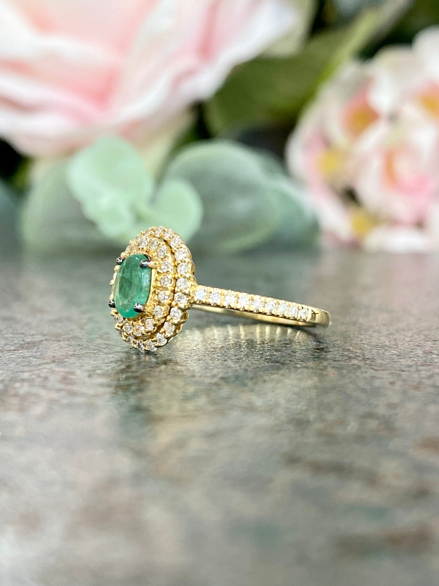 14KT .59ct Diamond and Emerald Gemstone Ring