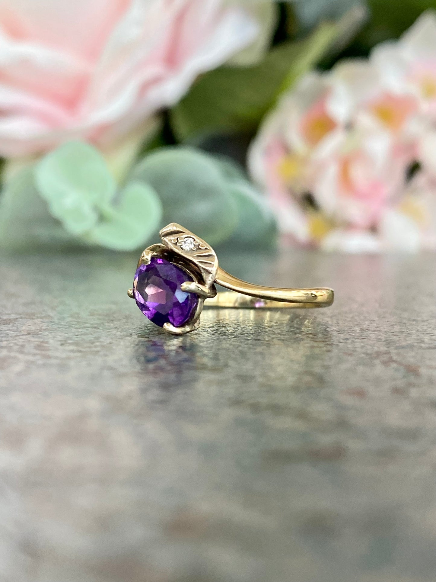 10KT .02ct Diamond and Amethyst Gemstone Ring