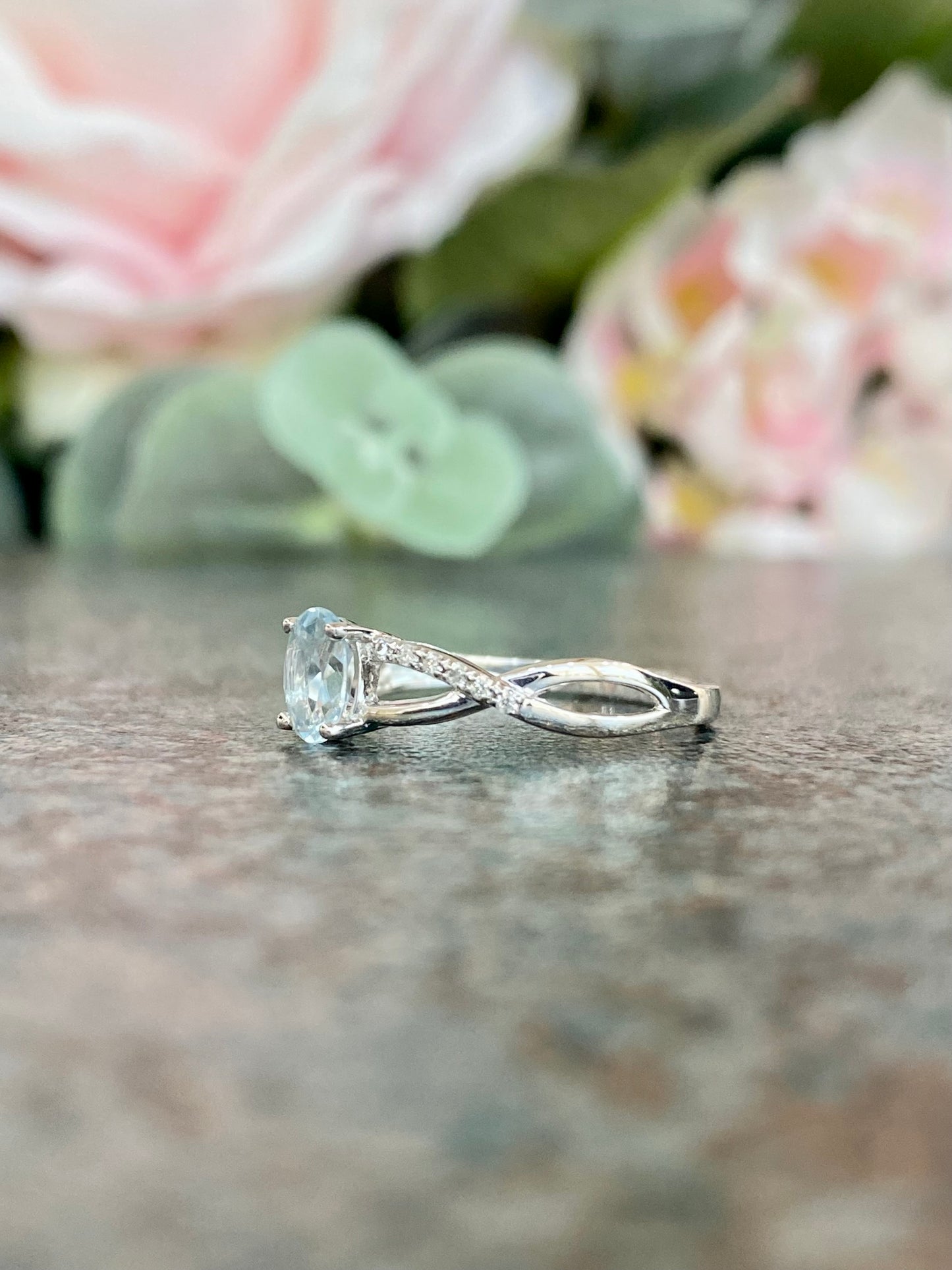 10KT .05ct Diamond and Aquamarine Gemstone Ring