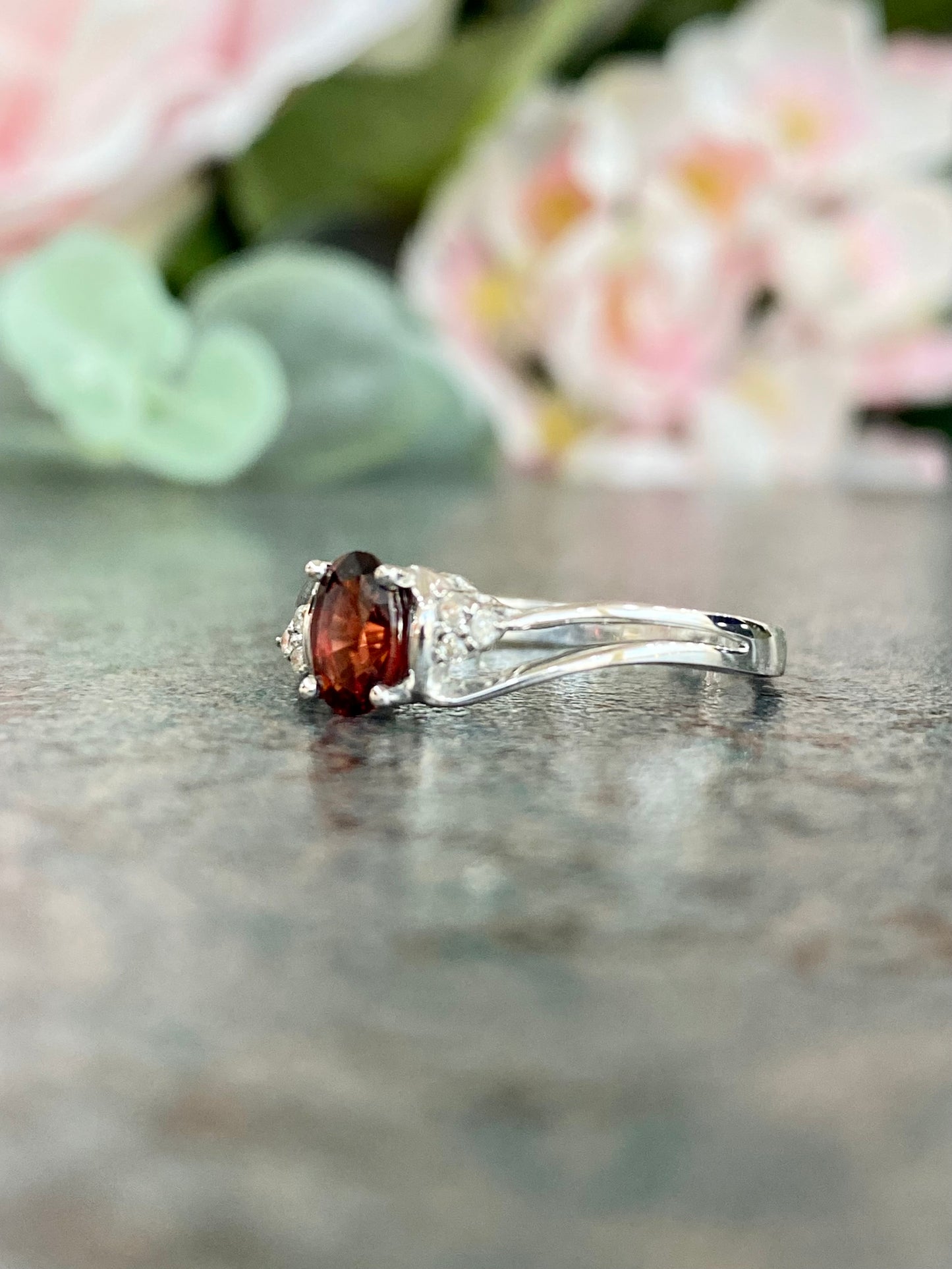 10KT .05ct Diamond and Garnet Gemstone Ring