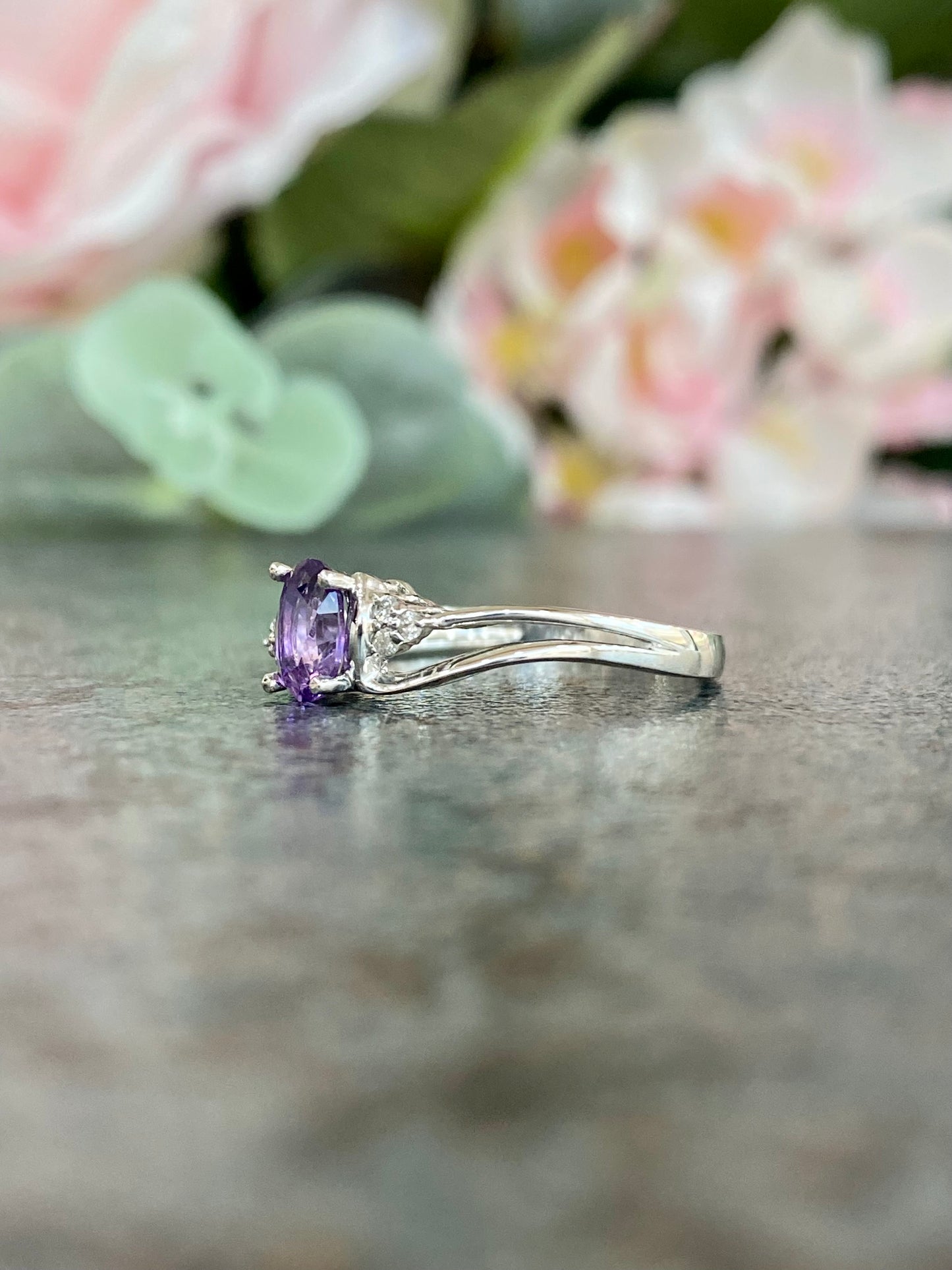 10KT .05ct Diamond and Amethyst Gemstone Ring