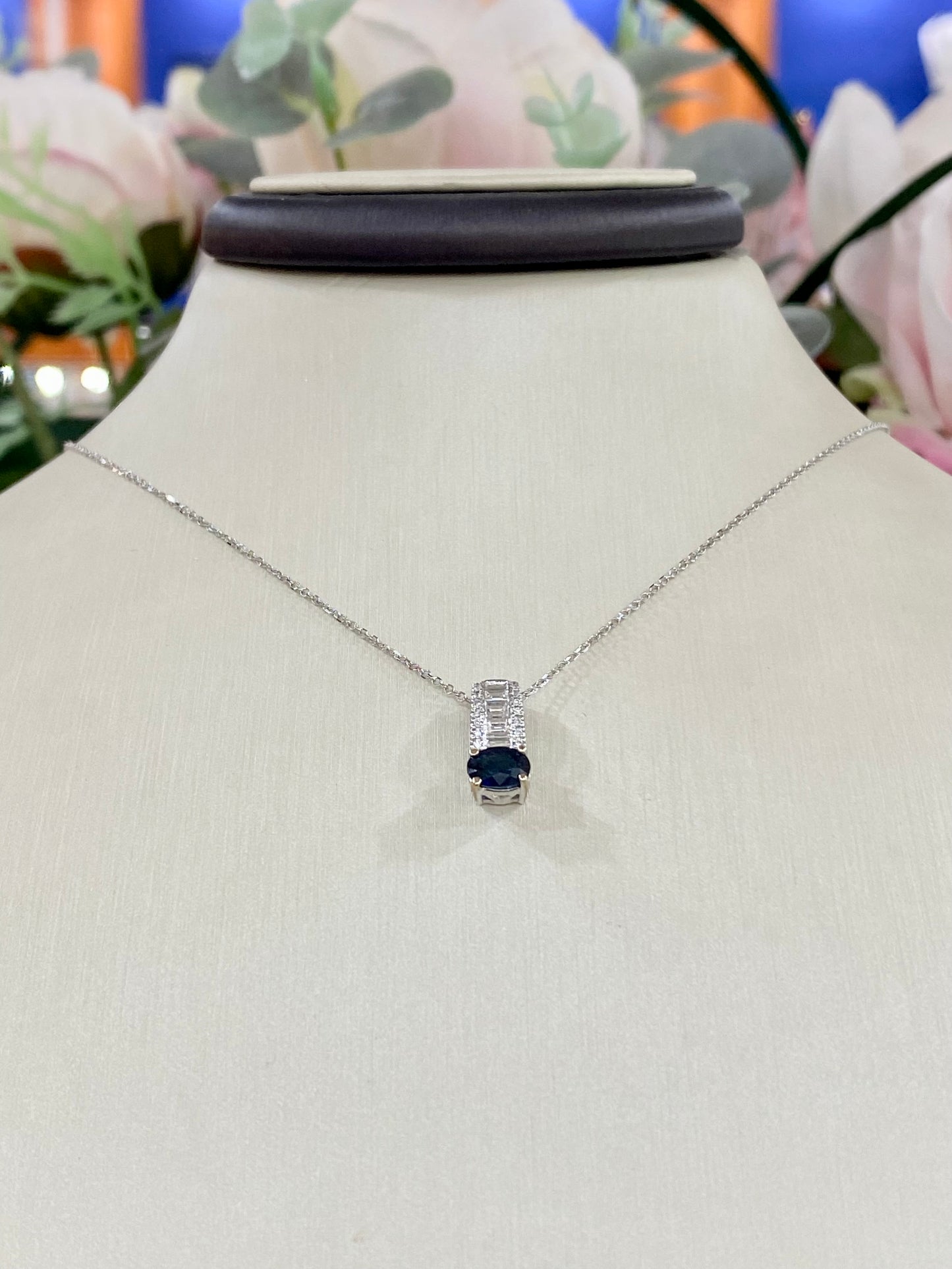 14KT .26ct Diamond and Blue Sapphire Gemstone Necklace