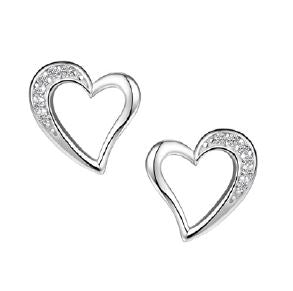 Silver Heart CZ Stud Earrings