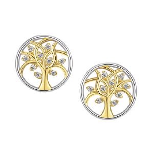 Silver Two-Tone Family Tree Stud Earrings