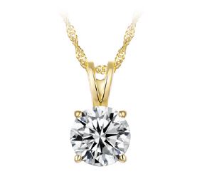 Silver Solitaire Necklace Yellow Tone