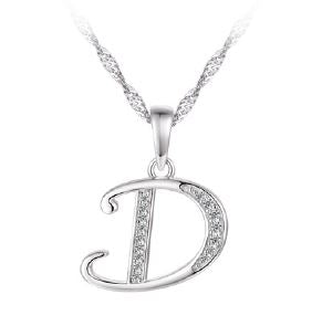 Silver Initial "D" Necklace CZ
