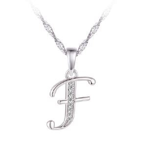 Silver Initial "F" Necklace CZ