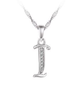 Silver Initial "I" Necklace CZ