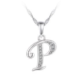 Silver Initial "P" Necklace CZ