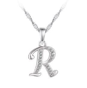 Silver Initial "R" Necklace CZ