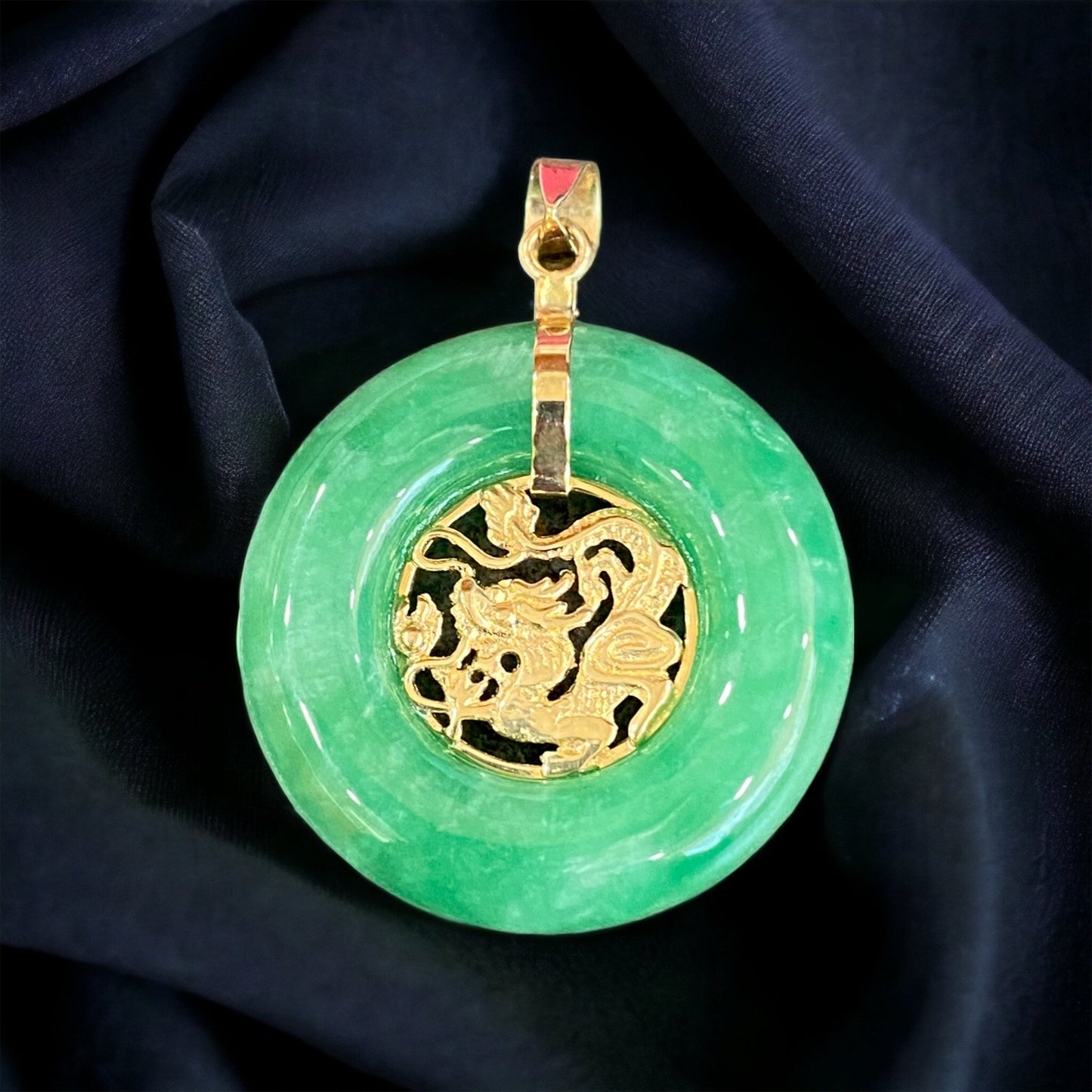 14KT Jade Dragon Pendant