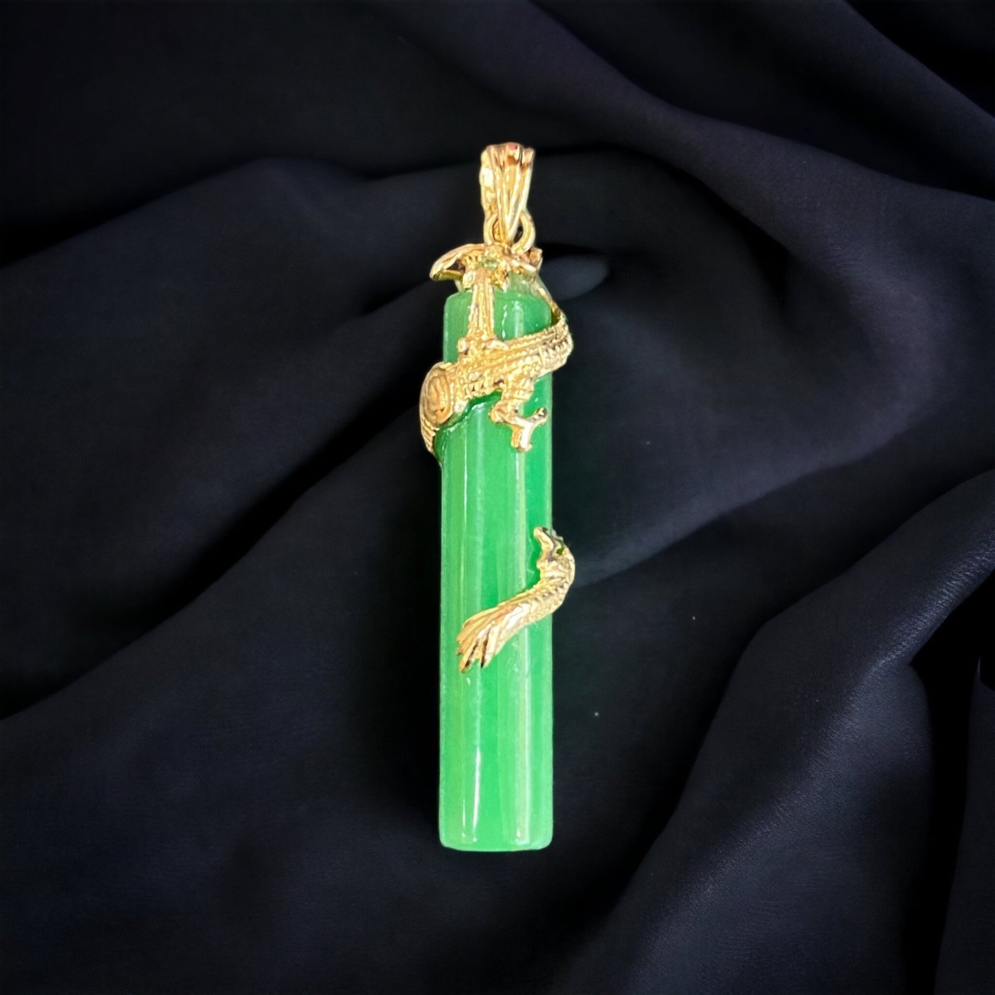 14KT Jade Dragon Wrapped Pendant
