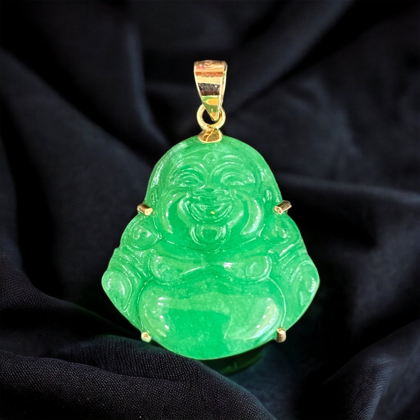 14KT Jade Laughing Buddha Pendant