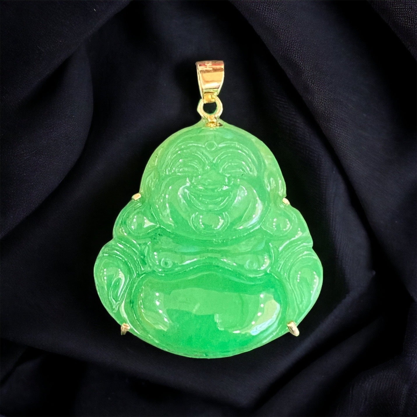 14KT Jade Laughing Buddha Pendant