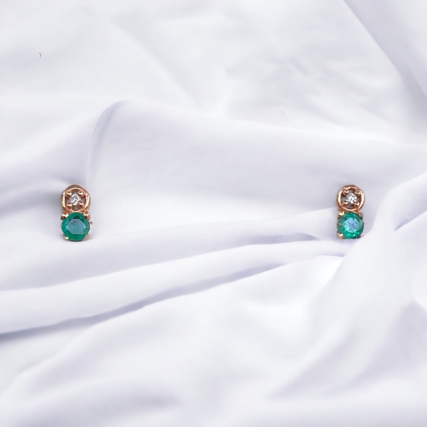 10KT Emerald and Diamond Earrings