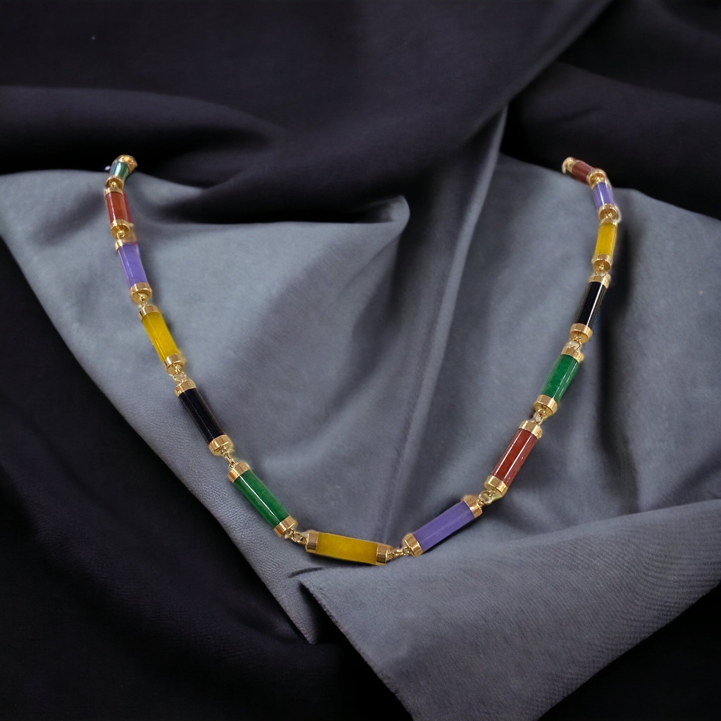 14KT Multicolor Jade Gemstone Necklace