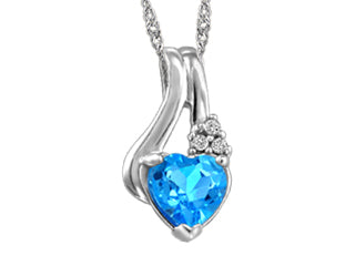 10KT Blue Topaz and Diamond Heart Gemstone Necklace