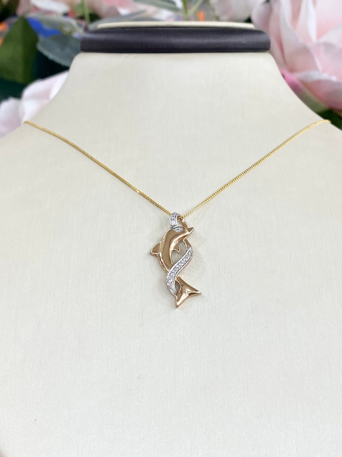 10KT Dolphin .08ct Diamond Necklace
