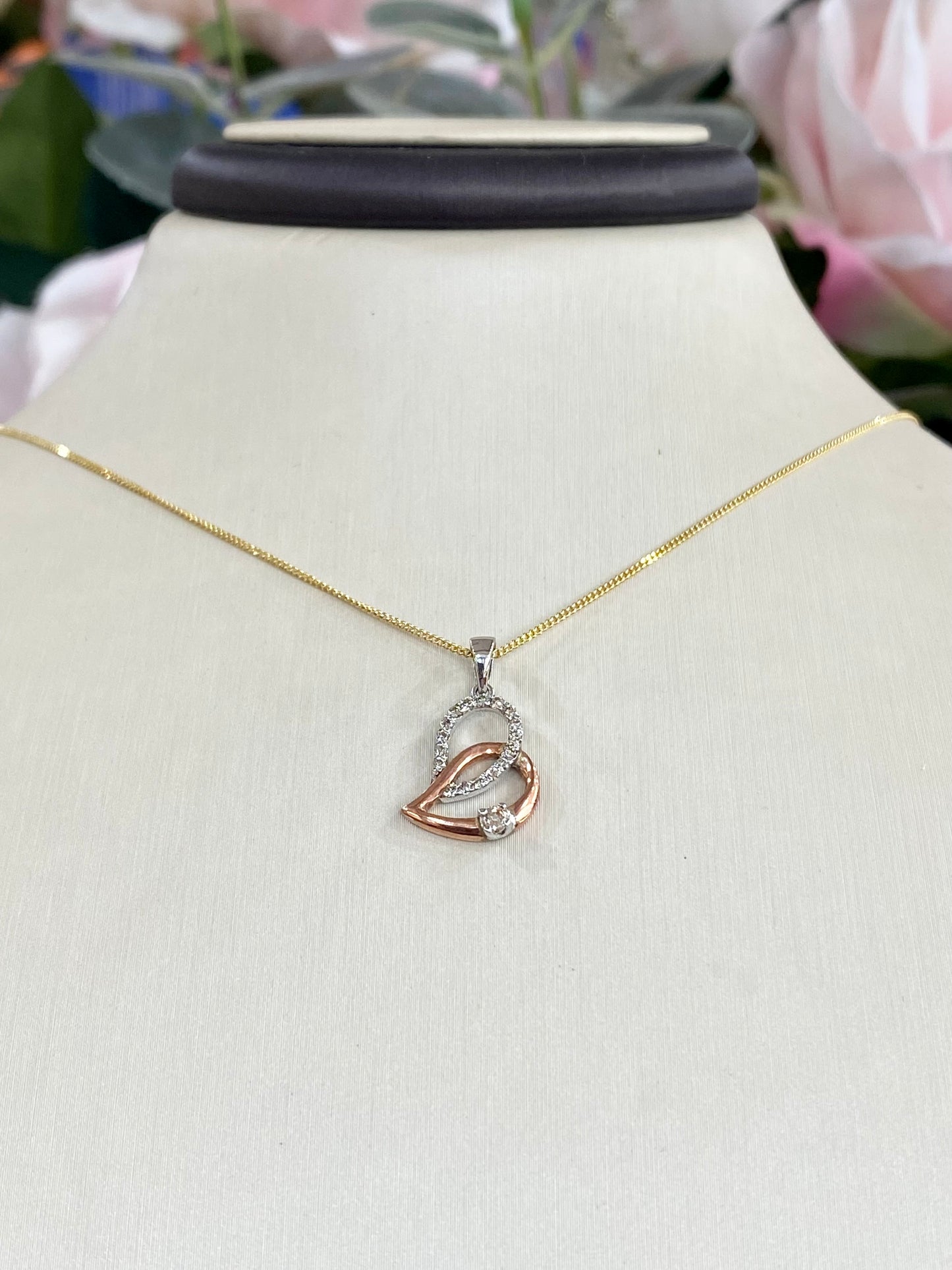 10KT Tri-color Heart .15ct Diamond Necklace