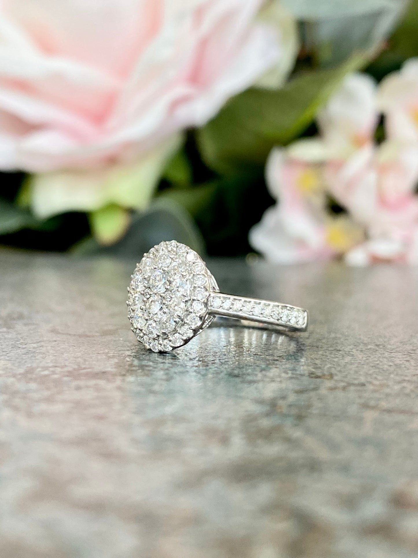 10KT .75ct Oval Cluster Engagement Ring