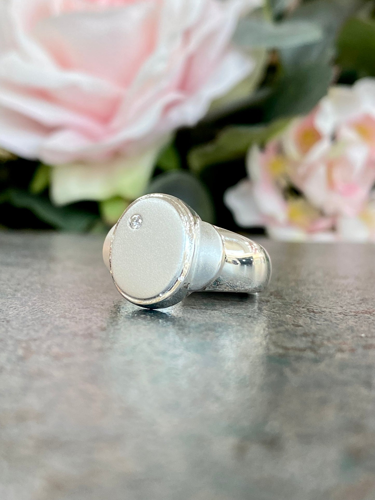 Men's Silver Signet Ring CZ