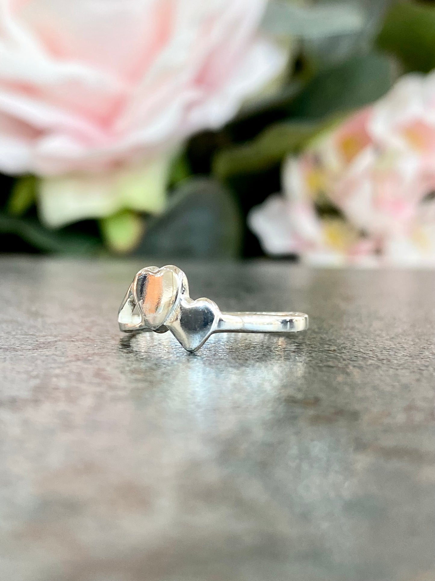 Silver Two Hearts Ladies Ring