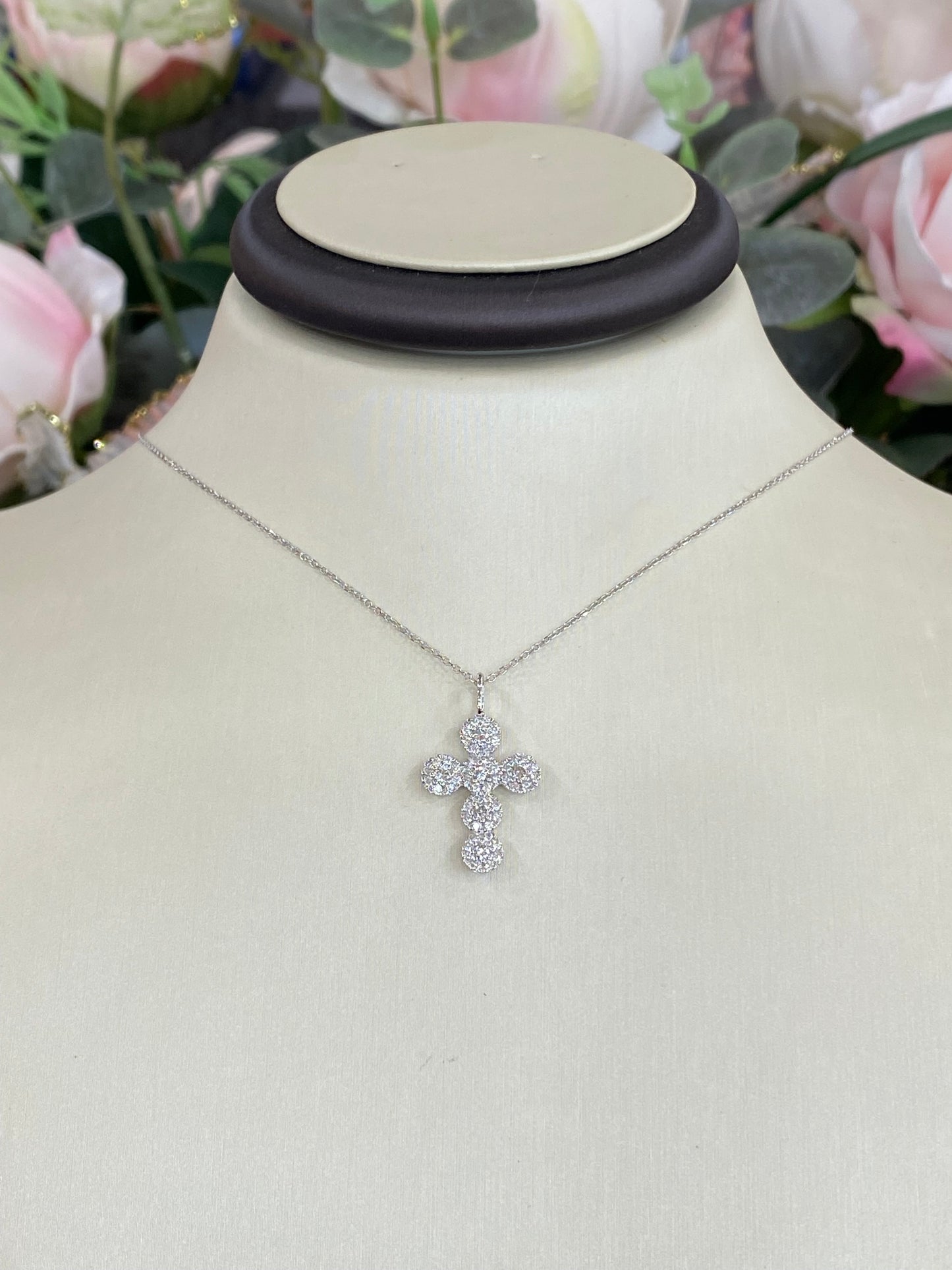 14KT White Gold Cross .50ct Diamond Necklace