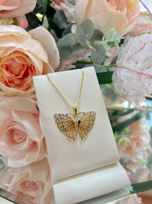 10KT Butterfly Two-tone Gold Necklace