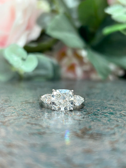 14kt 3.40ct Cushion Lab Grown 3 Diamond Ring