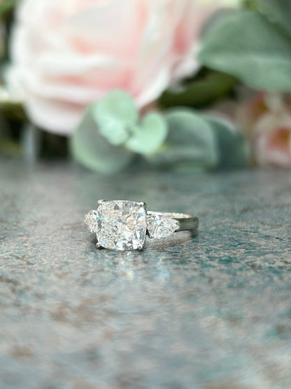 14kt 3.40ct Cushion Lab Grown 3 Diamond Ring