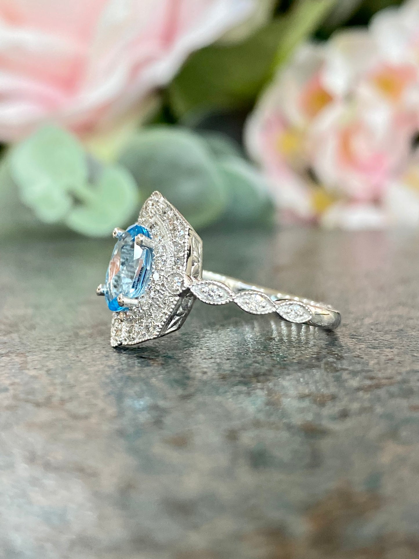 10KT .36ct Diamond and Blue Topaz Gemstone Ring