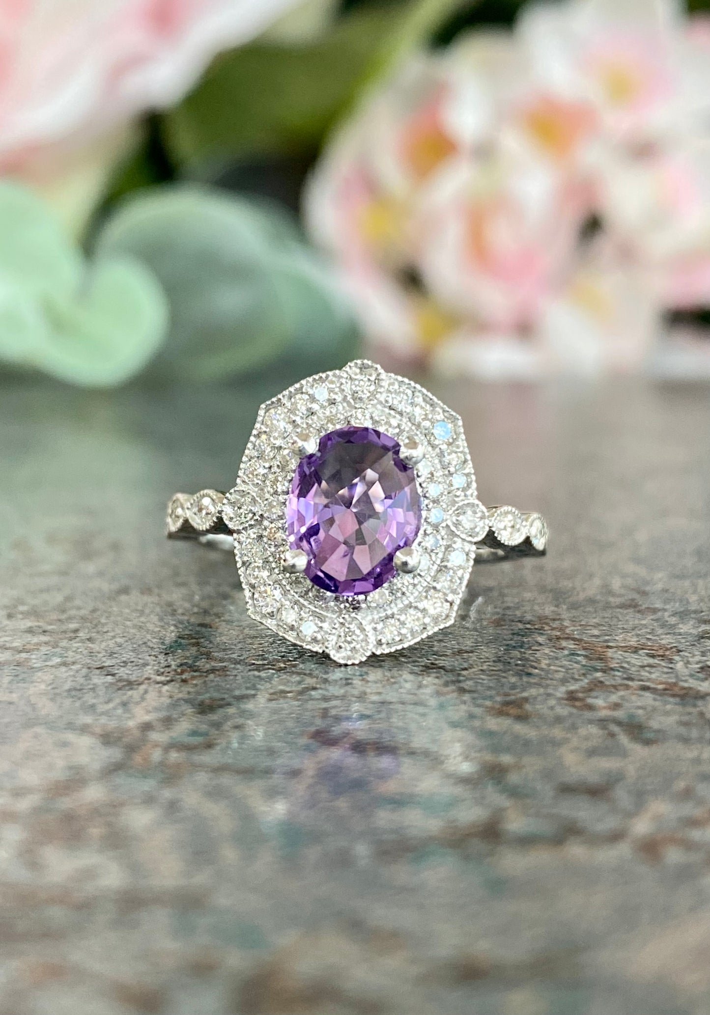 10KT .36ct Diamond and Amethyst Gemstone Ring