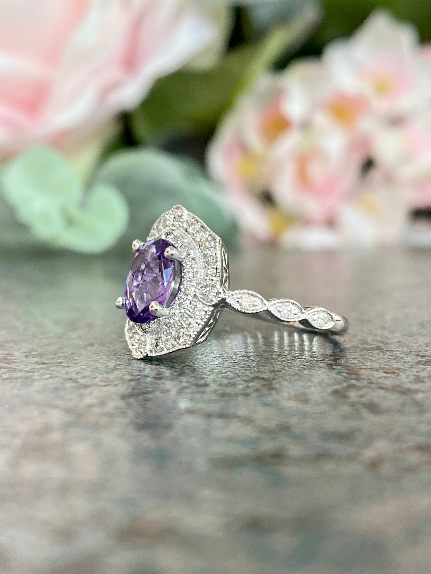 10KT .36ct Diamond and Amethyst Gemstone Ring