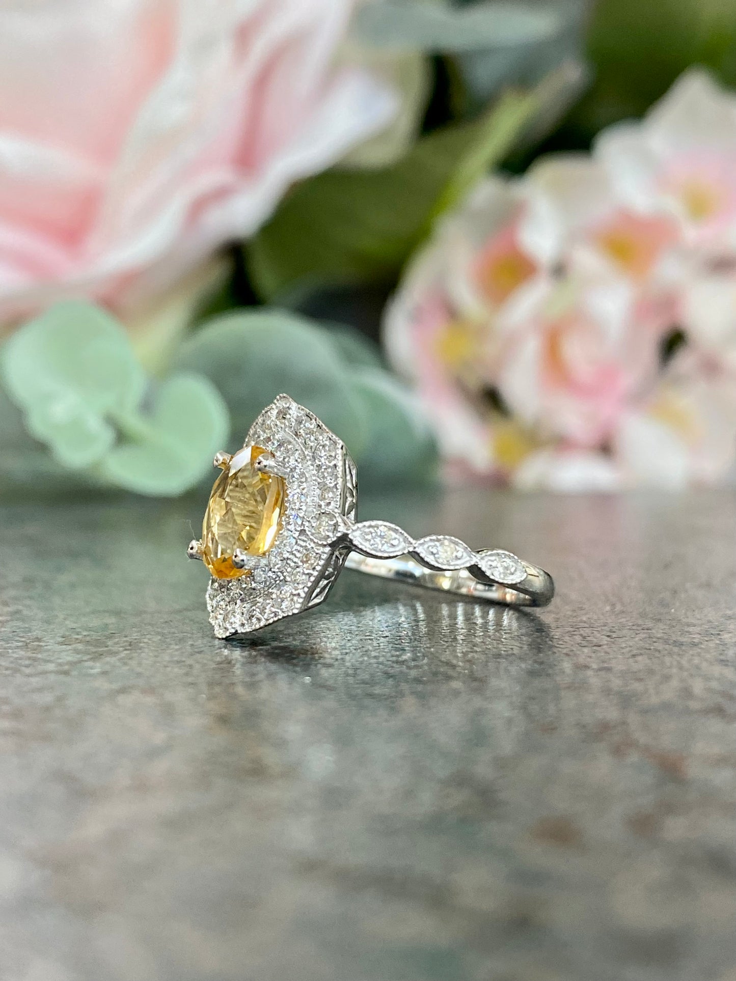 10KT .36ct Diamond and Citrine Gemstone Ring