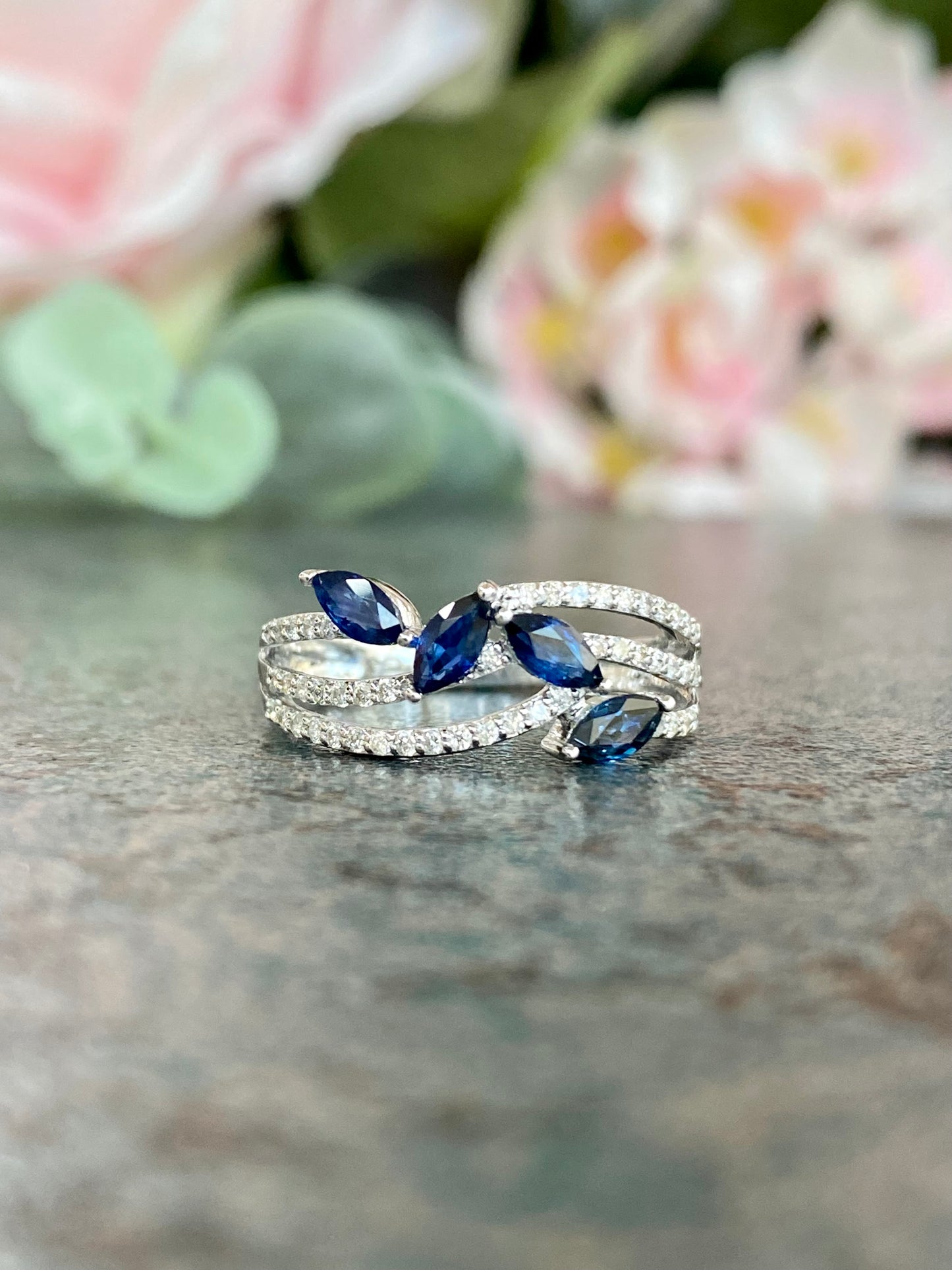 10KT .30ct Diamond and Blue Sapphire Gemstone Ring