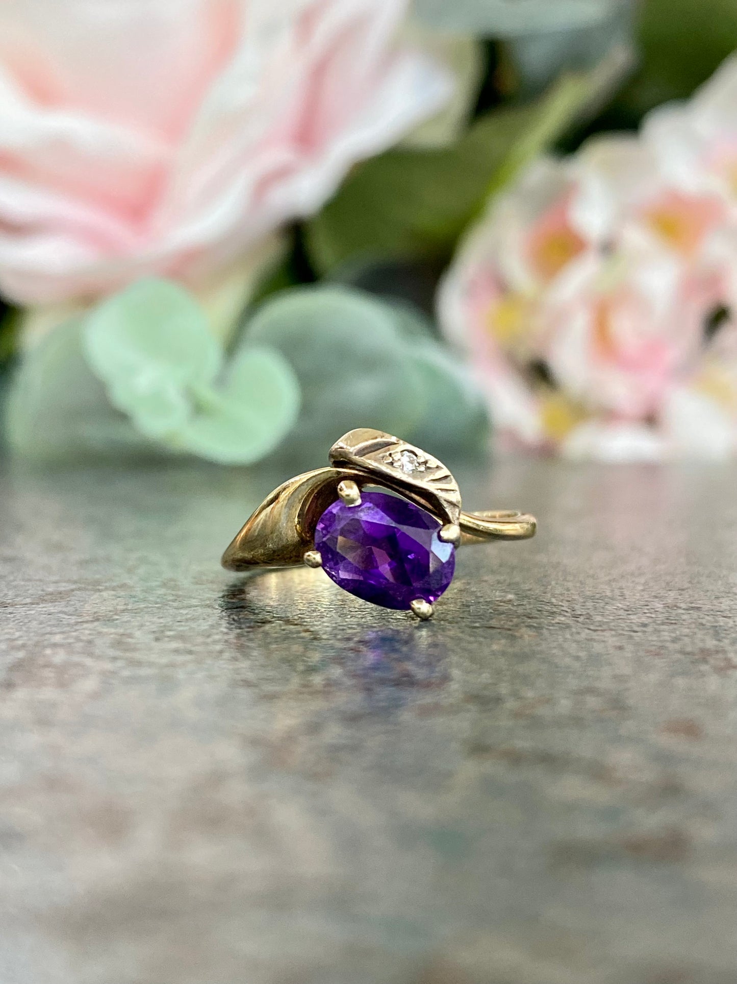 10KT .02ct Diamond and Amethyst Gemstone Ring