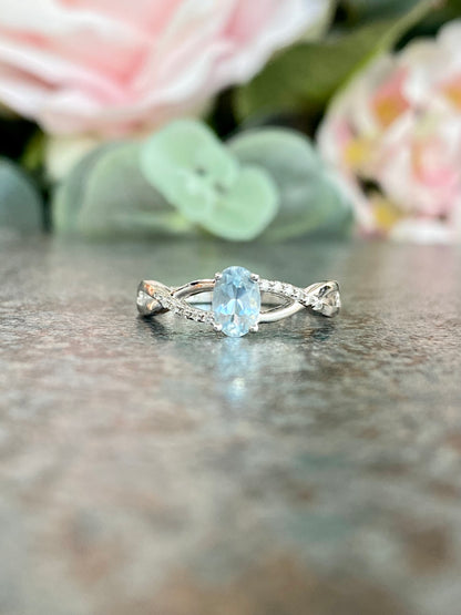 10KT .05ct Diamond and Aquamarine Gemstone Ring