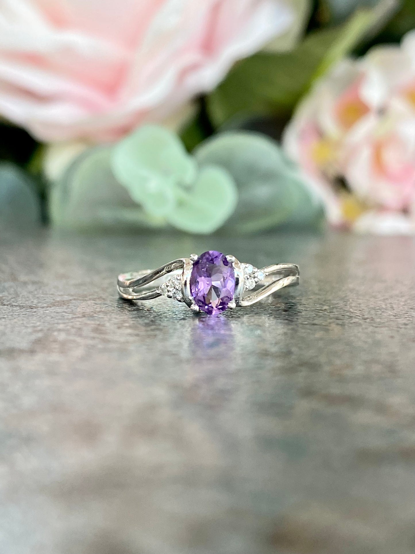 10KT .05ct Diamond and Amethyst Gemstone Ring