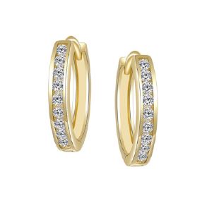 Silver CZ Hoop Earrings - Yellow Tone