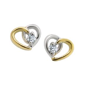 Silver Heart Two-Tone Cubic Zirconia Earrings