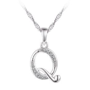 Silver Initial "Q" Necklace CZ