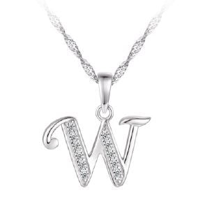 Silver Initial "W" Necklace CZ