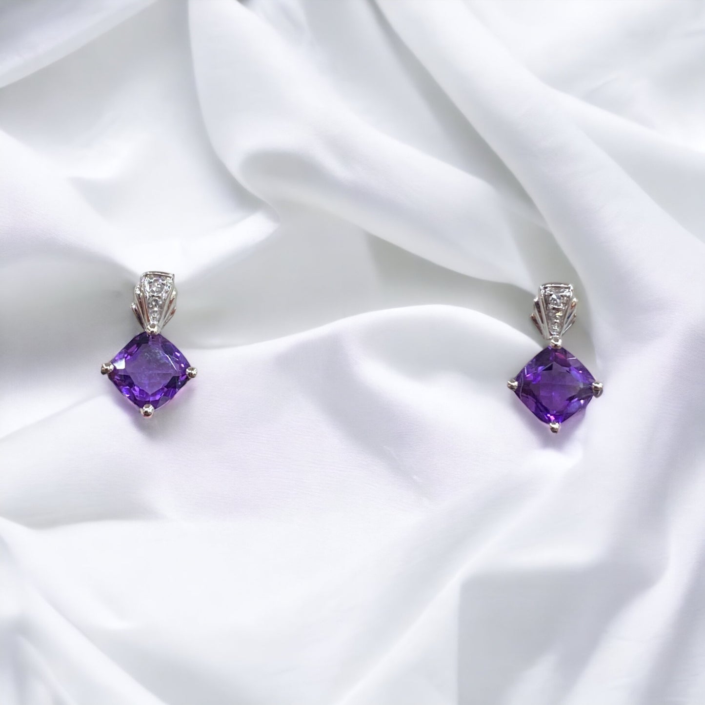 10KT .02ct Diamond and Amethyst Gemstone Earrings