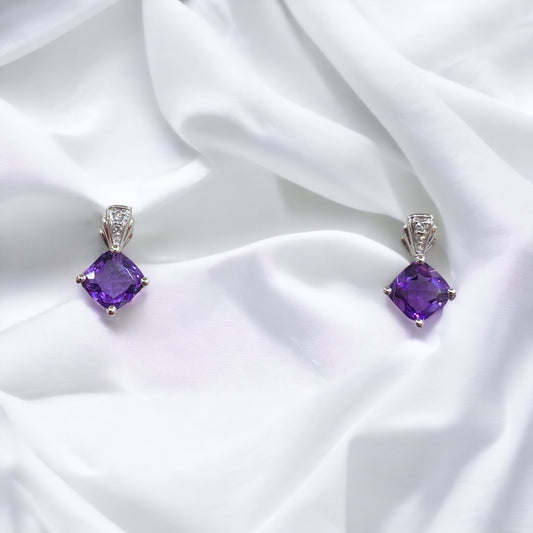 10KT .02ct Diamond and Amethyst Gemstone Earrings