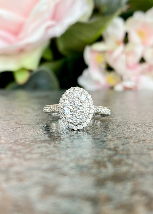 10KT .75ct Oval Cluster Engagement Ring
