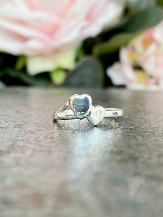 Silver Two Hearts Ladies Ring
