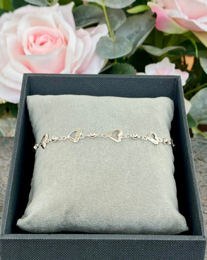 Silver Heart Station Bracelet