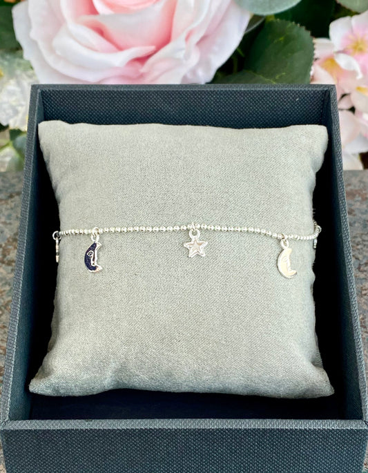 Silver Stars & Moon Bracelet