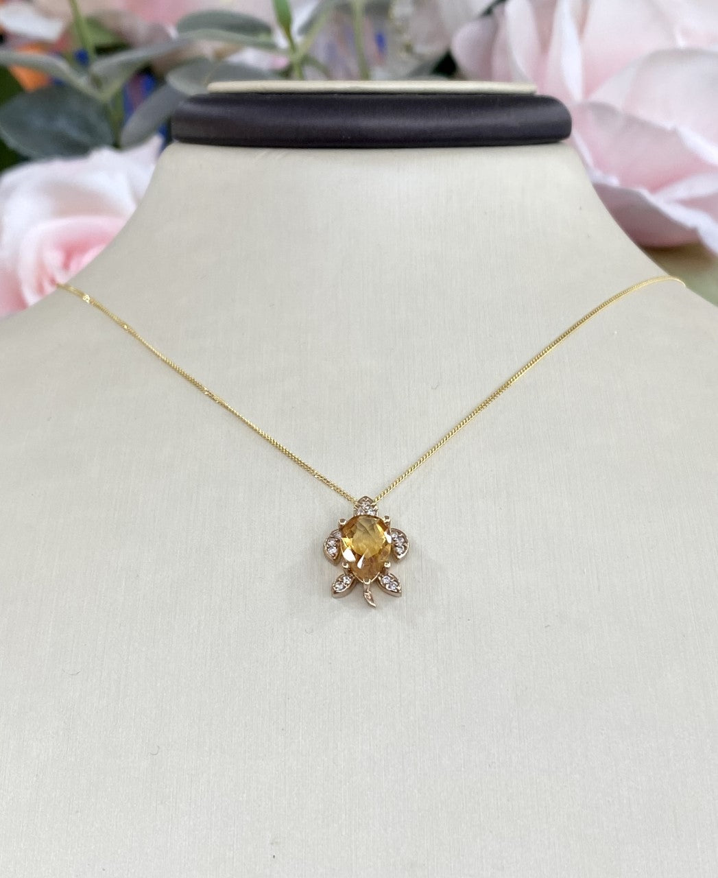 10KT Citrine Turtle Gemstone and Diamond Necklace
